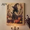Handgemachtes Geschenk für Bastelfreunde 2 Stück Halloween Kunst mit Kunstperlen, Geisterkürbis Hexe Krähe Malerei DIY Funkelndes Perlen-Set Kit, 3D Totenkopf