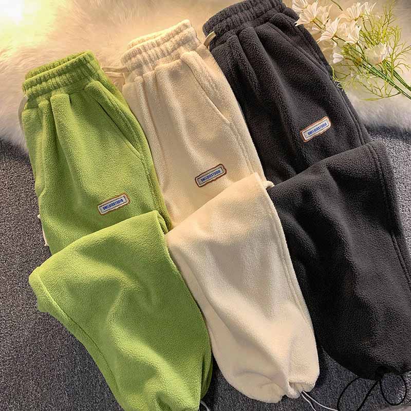 2024 Women Winter Fleece Thick Pants Outer Wear Thermal High Waist Sweatpants Warm Loose Soft Velvet Female SweatPants