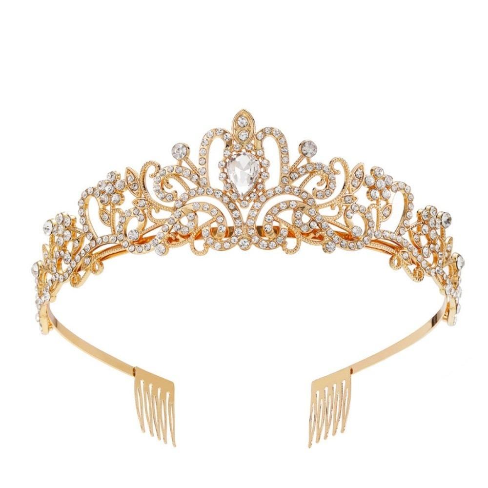 with Comb Rhinestone Crown Bling Bridal Headpiece Goods Decoration Crystal Tiara  Costume золотой