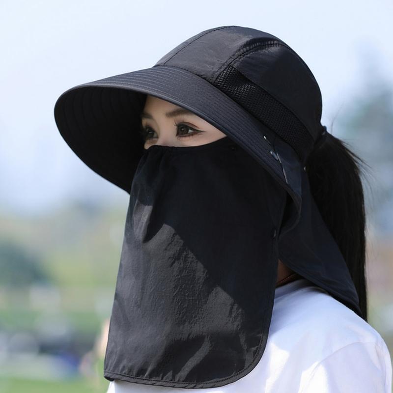 Chapeau Masque Facial Protection Solaire pour Femmes Chapeau de Soleil à Large Bord avec Cordon de Serrage Réglable Chapeau Respirant pour Activité en Plein Air