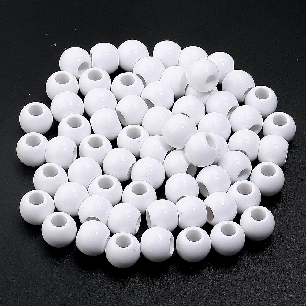 50pcs/lot Acrylic Big Hole Beads Solid Color Round Loose Spacer Beads For Jewelry Making DIY Charm Bracelet Necklace Accessories
