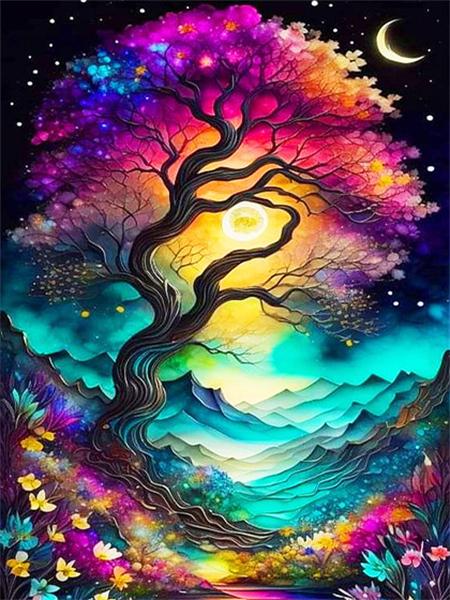 Diamond Art Painting Tree Fantasy Full Square Round Embroidery Mosaic Colorful Landscape Home Decor