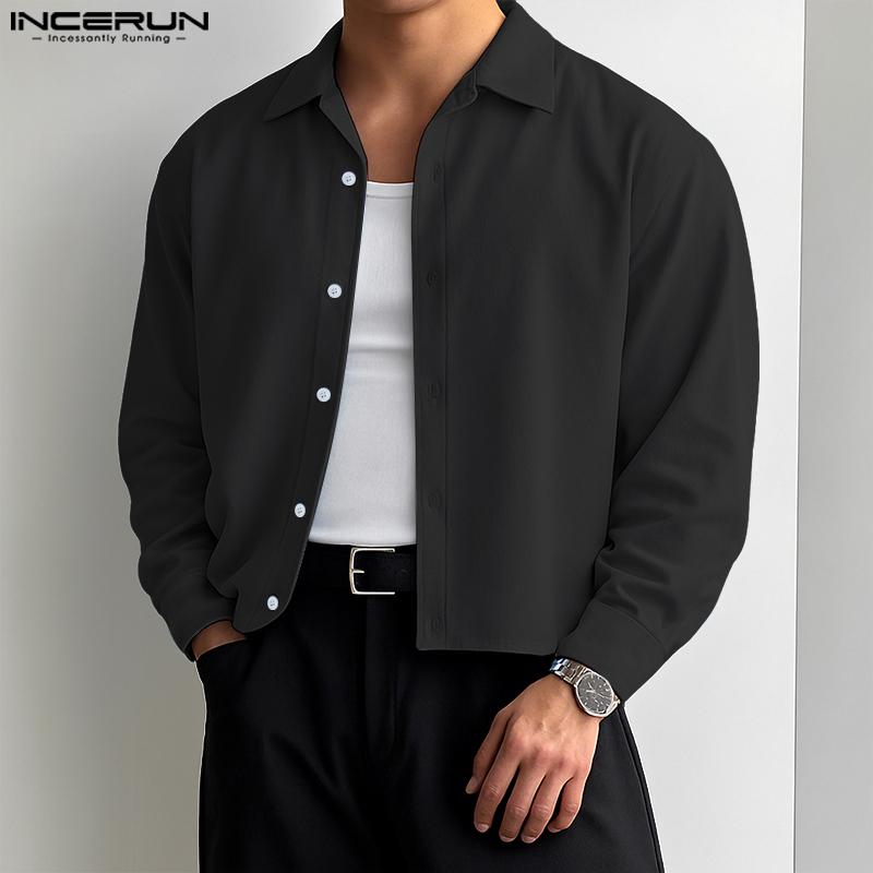 INCERUN Plus Size Men Lapel Long Sleeve Button Down Casual Loose Office Shirts