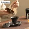 80ml Handmade Coarse Pottery Gaiwan Ancient Bronze Glaze Three Leg Tea Tureen Household Tea Making Cover Bowl Drinkware Craft