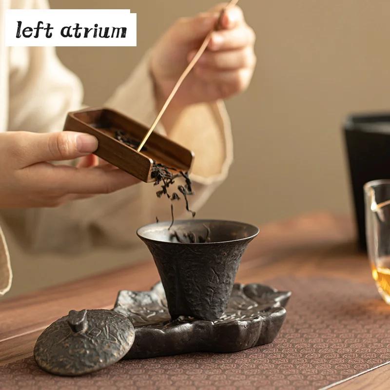 80ml Handmade Coarse Pottery Gaiwan Ancient Bronze Glaze Three Leg Tea Tureen Household Tea Making Cover Bowl Drinkware Craft