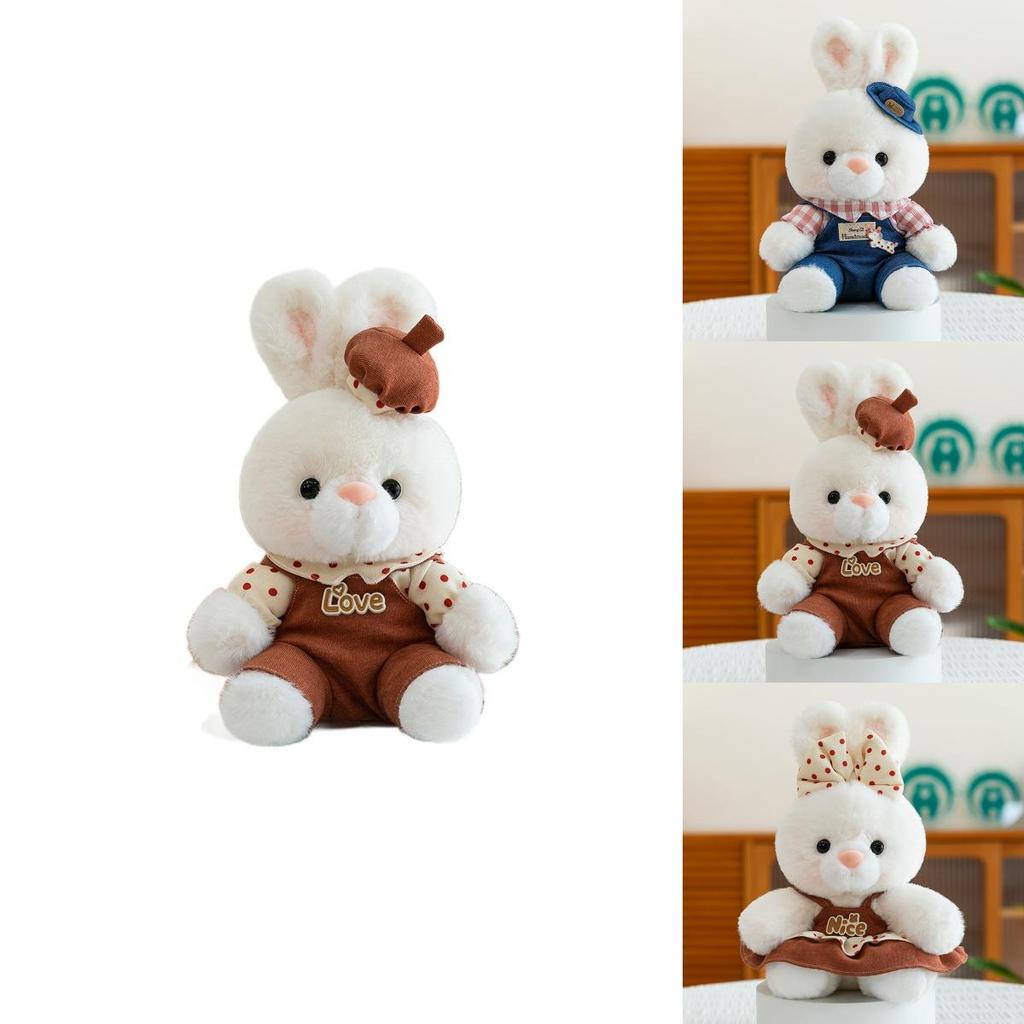 Rabbit Plush Doll With Checkered Clothes And Hat Decorations For Children And Adults
