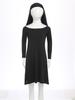 Girls Nun Halloween Costume Long Sleeve Contrast Color Stretch Dress Matching Nun Hat Accessory Set