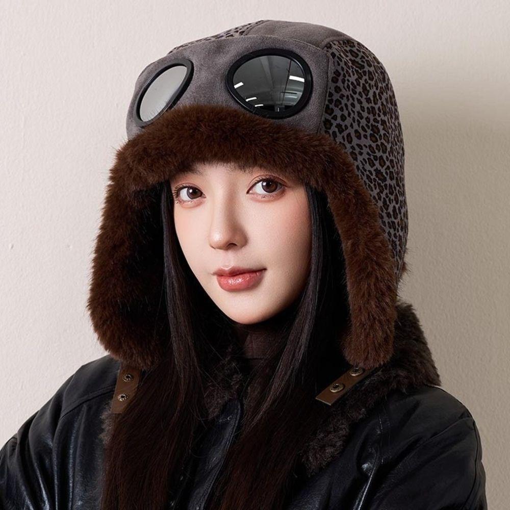 Fleece Lined Leopard Print Trapper Hat Warm Winter Hat Snow Activities