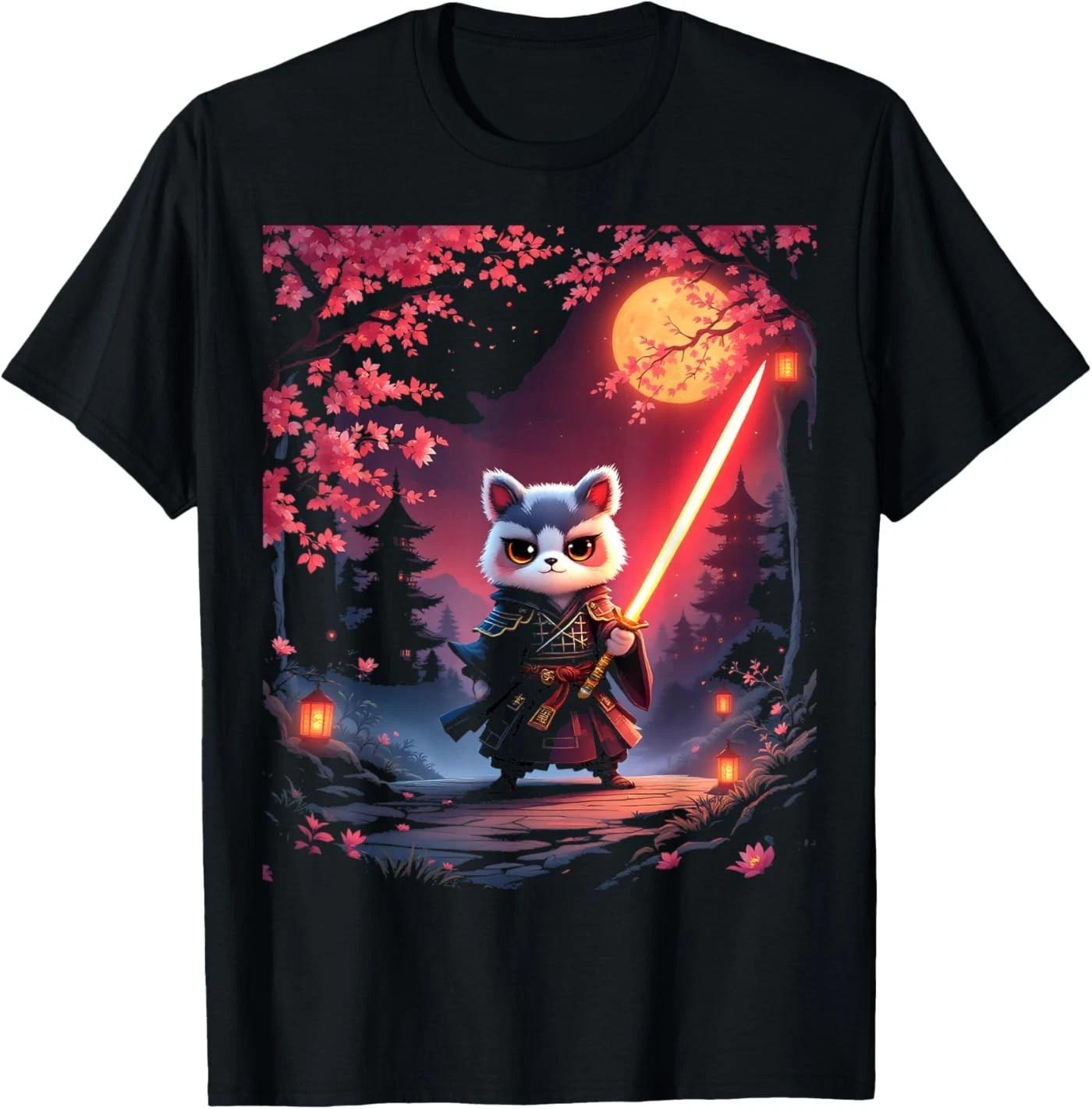 Cat Samurai Warrior T-Shirt XL