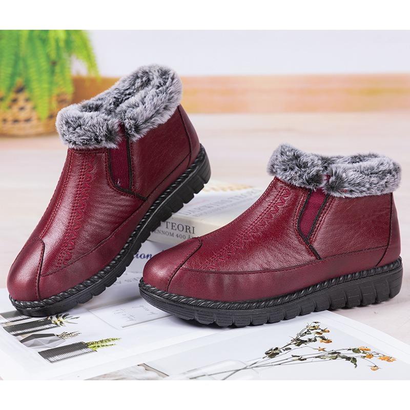 Cotton shoes women middle-aged mother medium tube fluff warm fashion cotton boots leather waterproof snow boots women