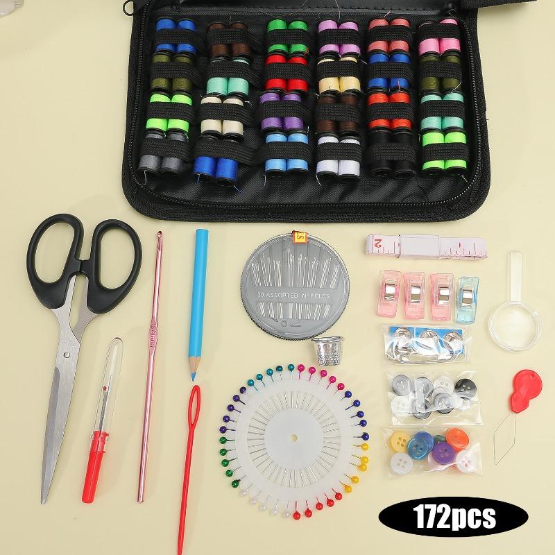 172/128/67/27pcs/set Sewing Kit with Threads Needles Scissors Tape Measure Buttons Storage Bag Portable Travel Sewing Box Tools