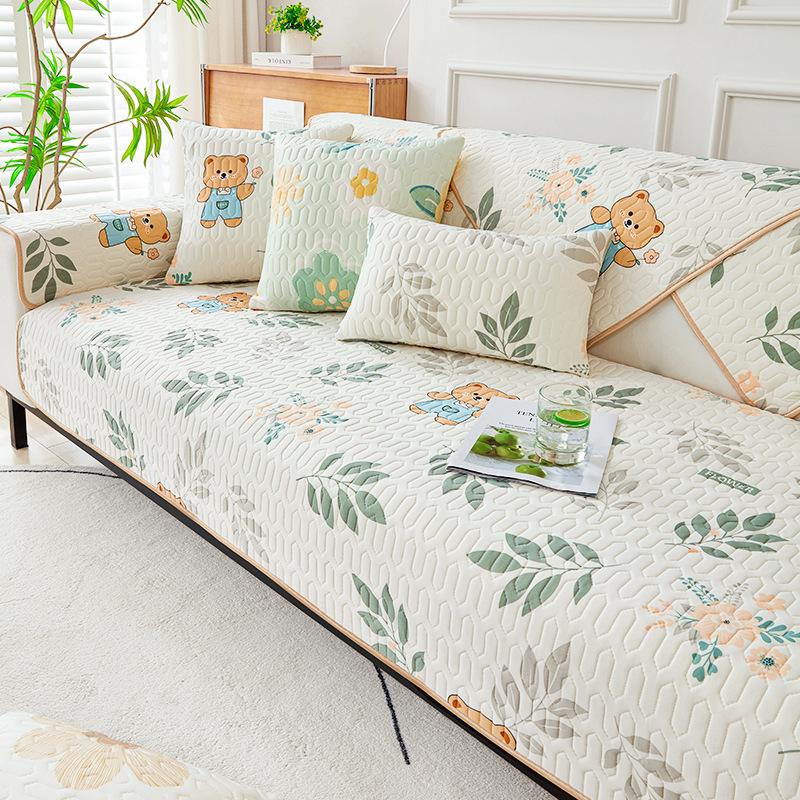 Ready Stock Summer Ice Silk Latex Cold Feeling Sofa Cushion Cover Cartoon Printed Breathable and Skin Friendly Sofa Slipcover