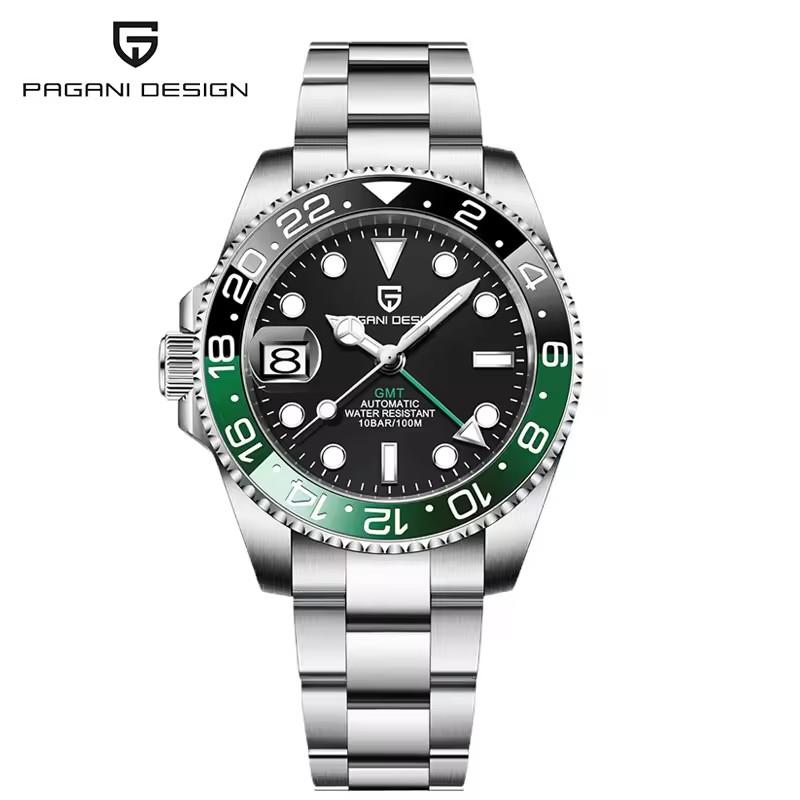 PAGANI DESIGN New Purple Dial GMT Men Mechanical Watch Sapphire Glass Stainless Steel Waterproof Automatic Watches for men