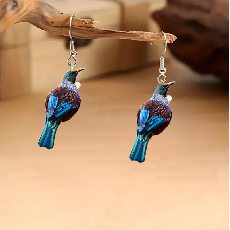 2024 Retro Colorful Bird Acrylic Earrings - European and American Fashion