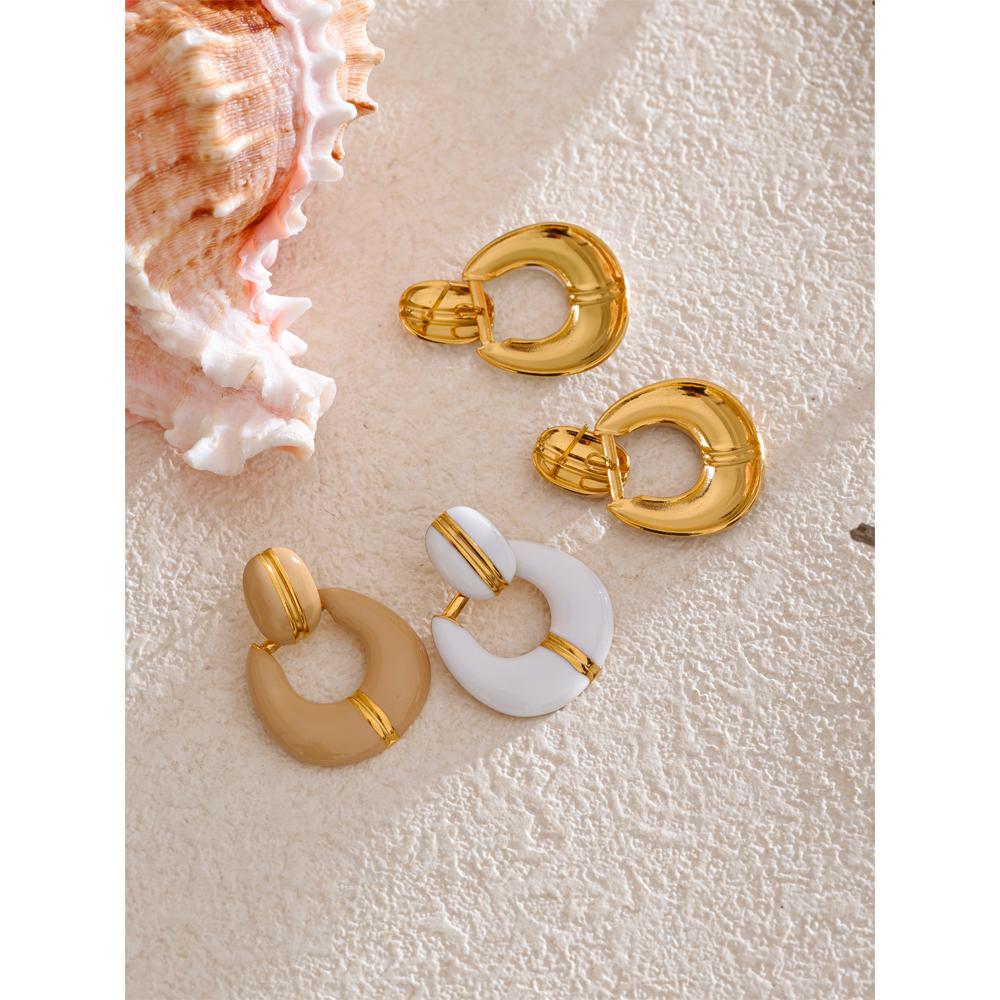 Eetit Delicate Enamel Geometric Drop Classic Fashion Statement Earrings for Women Stainless Steel Daily Attractive Jewelry Gift