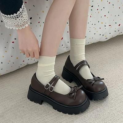 Scarpe Mary Jane da Donna Casual a Punta Rotonda Décolleté a Bocca Bassa Plateau Calzature Femminili Fiocco Tacco Grosso Mocassini Comodi