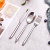 7Pcs American Stainless Steel Western Restaurant Creative Round Handle Oblique Tail Edge Knife Fork Spoon Polishing Tea More