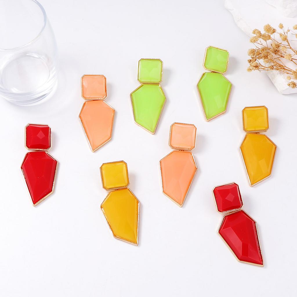 European and American Exaggerated Simple Fashion Alloy Geometric Color Resin Earrings Temperament Versatile Women's Earrings
