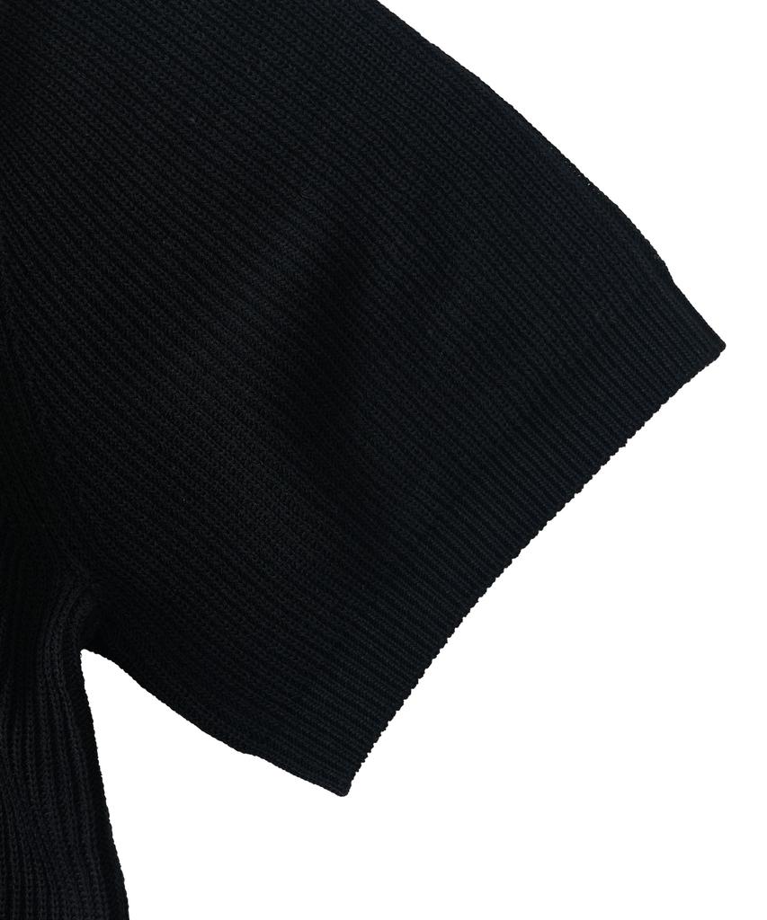 ANALOG MOOD Hacci Button-Up Collar Short Sleeve Knit (Black)