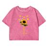 Sunflower Butterfly Beautifulprinting Female Washed Short T Shirts Breathable Street Clothes Fashion Distress Tshirts