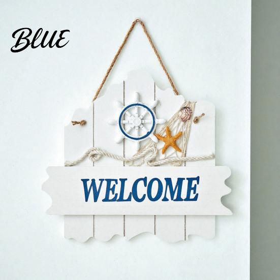 Beach House Accessories Mediterranean Style Wooden Welcome Sign, Starfish And Shells Hanging Nautical Decor Plaque, Decorative Wall Art for Home Porch