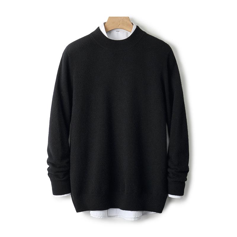 2025 Men's Pure Wool Half-High Neck Pullover Sweater - Warm Fashionable Knitwear for Young Adults