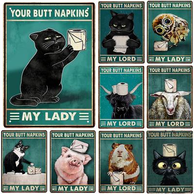 Zabawny Metalowy Znak Blaszany do Łazienki Grafika Dekoracja Ścienna Twój Tyłek Serwetki Moja Pani Mój Pan Dekoracja do Domu Hotelu Kawiarni Pubu Dekoracja Ścienna