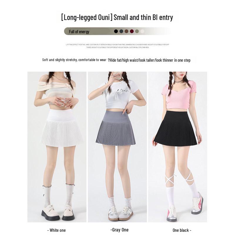 Aprikosenfarbener Damen A-Linien Rock mit hoher Taille und Falten - Kurze Frühlingsausgabe 2025