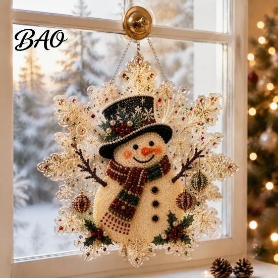 Clear Acrylic Decorative Accents Christmas Pendant with Metal Chain, Double-sided Printed 2D Snowflake Gift Ornaments for Family And Friends Pendant,