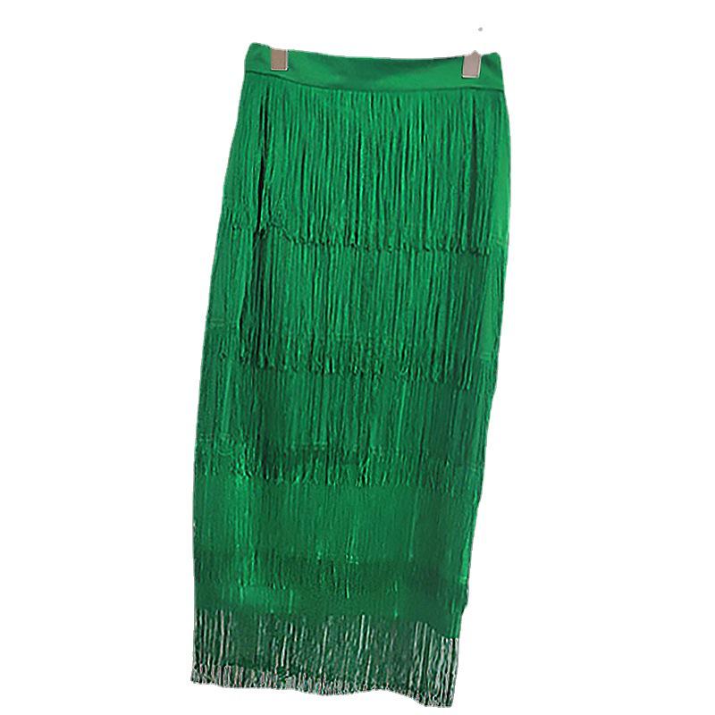 Plus Size Tassel Spliced Slim Fit High-Waisted Pencil Skirt