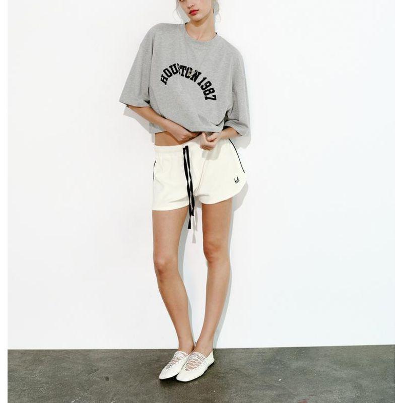 Spring New Arrival American Printing Loose Short T-shirt 0264344 Embroider Towel Effect Shorts 0264342