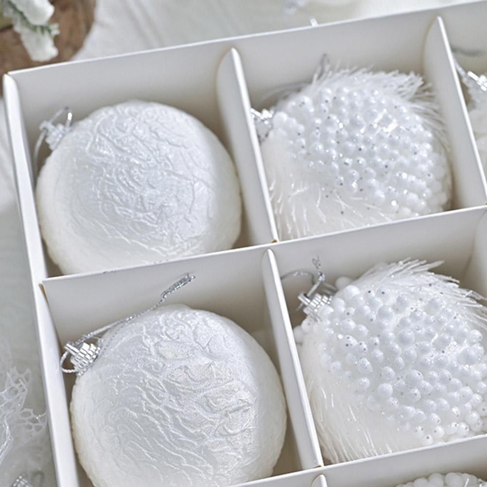 A Box Of 12 White Ins Style Lace Glitter Foam 8cm Christmas Ball Decoration Pendant Christmas Atmosphere Pendant Gift Box
