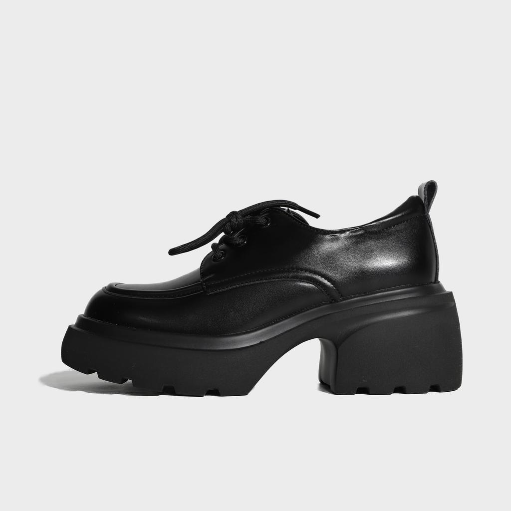 2025 Spring New Fashion Color Matching Platform Small Leather Shoes Women's British Style Front Lace-up Solid Color Loafers Huizhou Women's Shoes