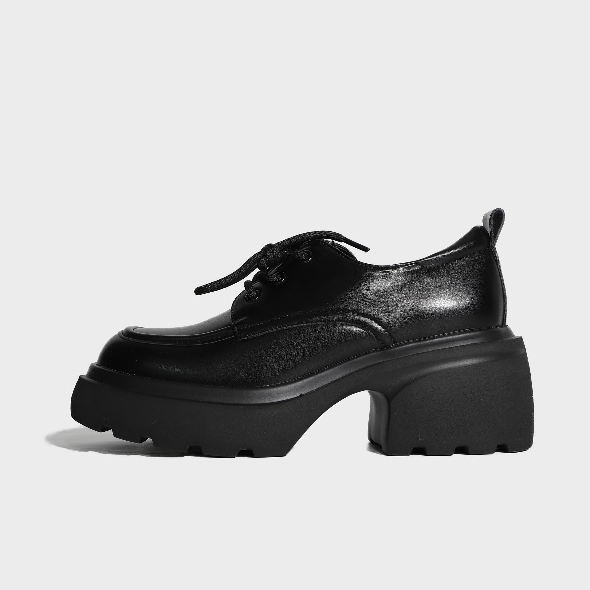 

2025 spring new fashion color matching platform small leather shoes women s British style front lace-up solid color loafers Huizhou women s shoes 33