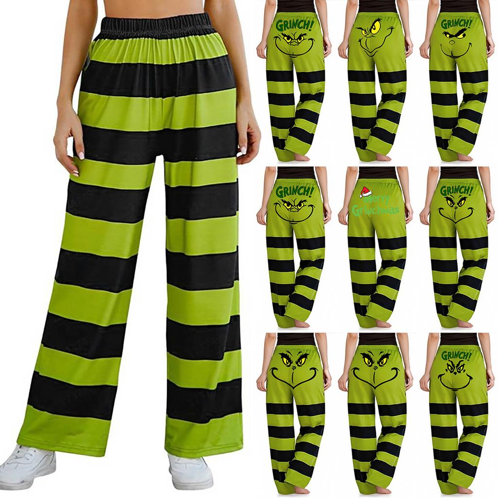 Women's Casual Fashion Christmas Print Elasticated Waist Trousers Pants