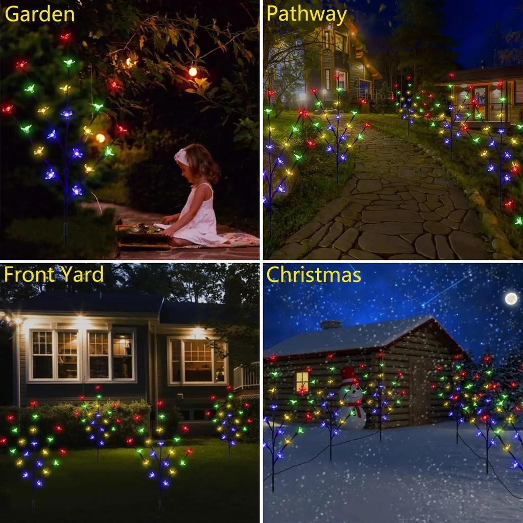 Solar Powered Garden Lights Outdoor Christmas Decoration Cherry Blossom Flower Tree Waterproof for Lawn Landscape SunLight