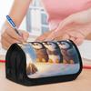 Double Layer Pencil Case with Penguins by the Campfire Design - Cute Penguin Print Durable Fabric Zippered Pouch, Portable School & Office Organizer W