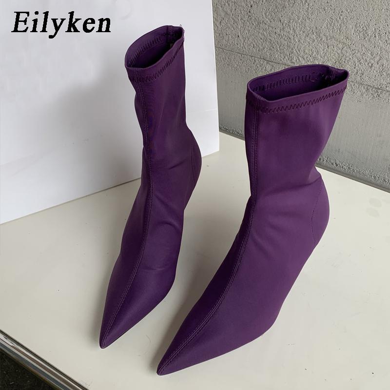 Eilyken 2025 New Spring Autumn Stretch Fabric Women Ankle Boots Sexy Pointed Toe High Heels Fashion Female Socks Pumps Shoes
