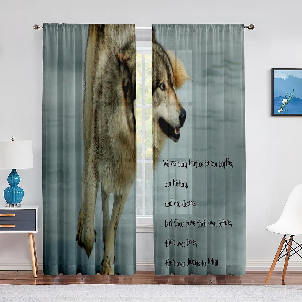 Pack of Wolves In Winter Forest Fantasy Tulle Curtains for Living Room Bedroom Chiffon Sheer Voile Kitchen Window Curtain Drapes