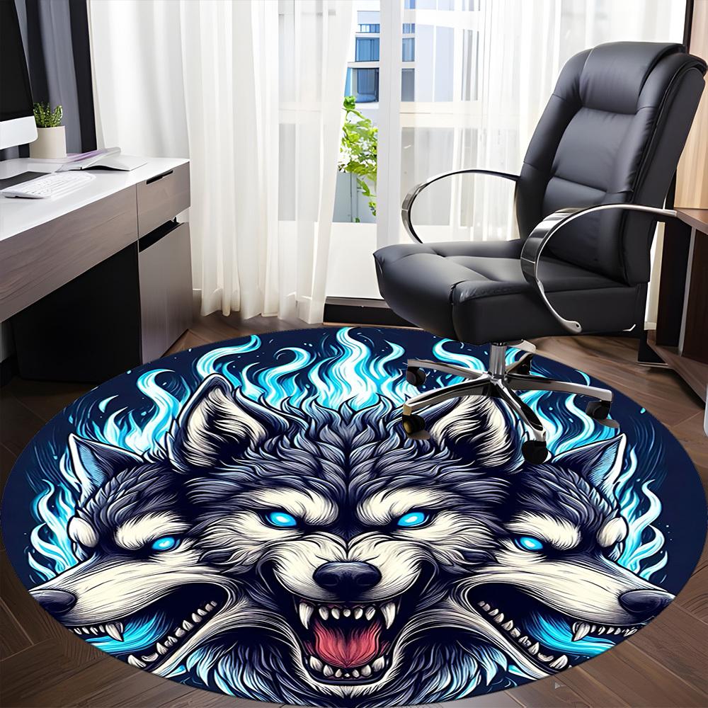 1pc Wolf Pack Office Round Area Rug, Under Office Chairs Bedroom Living Room Home Decor, Room Deco