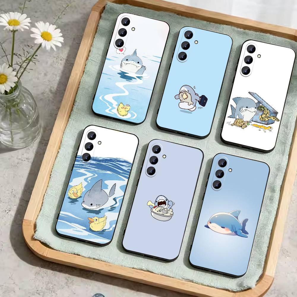 J-Cute Shark Phone Case For Samsung Galaxy A73,21,22,32,71,53,52,51,80,5G Soft Black Cover
