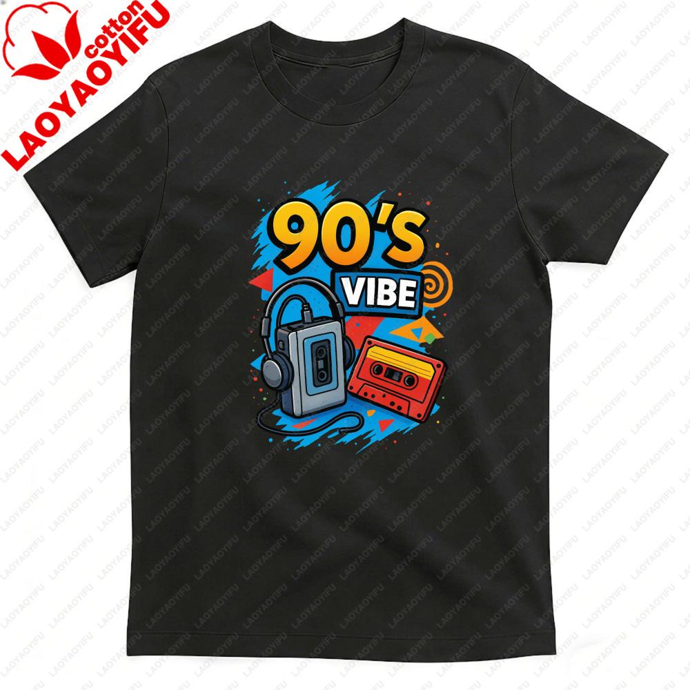 90s Vibe Retro Music Cassette Player Men TShirt Cotton Summer Short Sleeve Casual Fashion Top Unisex Gift For Party Wear S