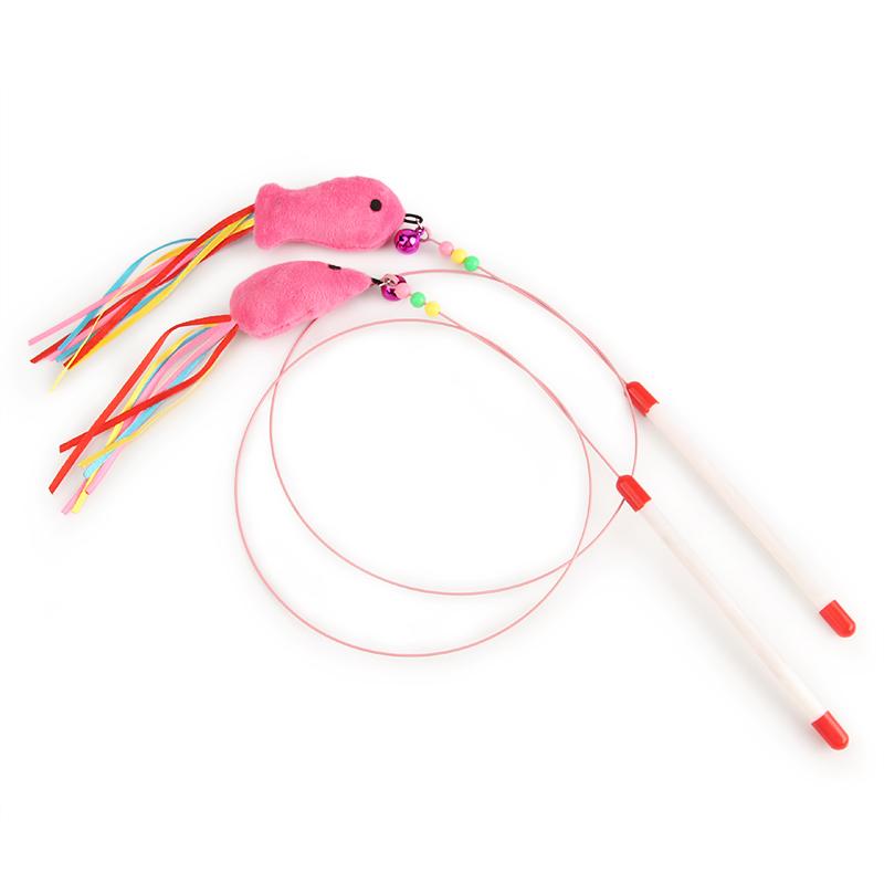 

2pcs Fish Feather Cat Toy With Bell Mouse Interactive Steel Wire Cat Stick Pet Toys Kitten Teaser