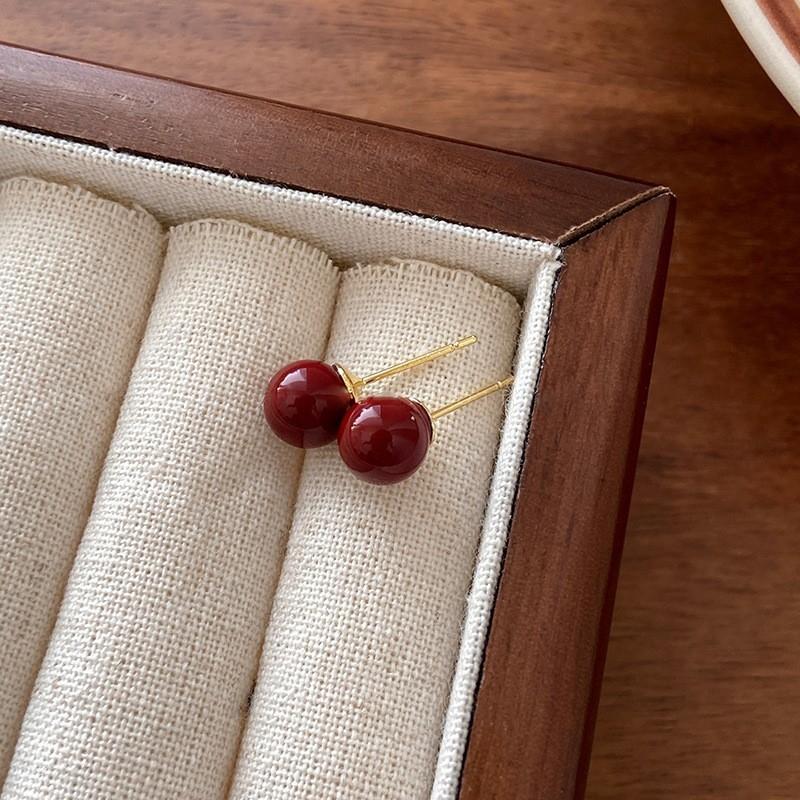 Red Ribbon Bow-knot Vintage Stud Earrings For Women Korean Fashion Autumn Winter Simple Bow Red Stud Earrings Geometric Earring