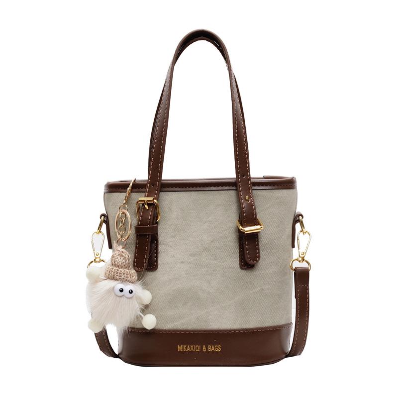 Women's Retro Color Block Bucket Crossbody Bag - 2025 Autumn/Winter Fashion Textured Small Handheld Bag