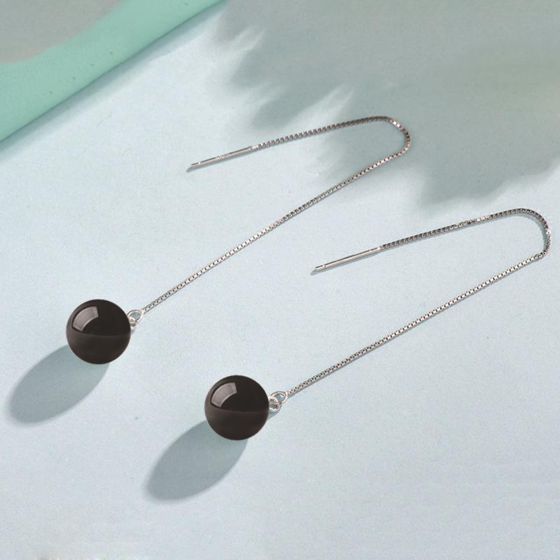 Korean Style Red-Black-Red Corundum Agate Bead Earrings, Multi-Wear Fashion Accessory