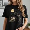 Retro Moon Phase Cat T Shirt, Cool Black Cat and Starry Sky Design Short-sleeved Tee, Dark Academia Streetwear Top for Women Men
