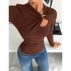 Hollow Metal Buttons Long-sleeved T-shirt Female Solid Slim Pullover Bottoming Shirt Fashion Spring Female T Shirts