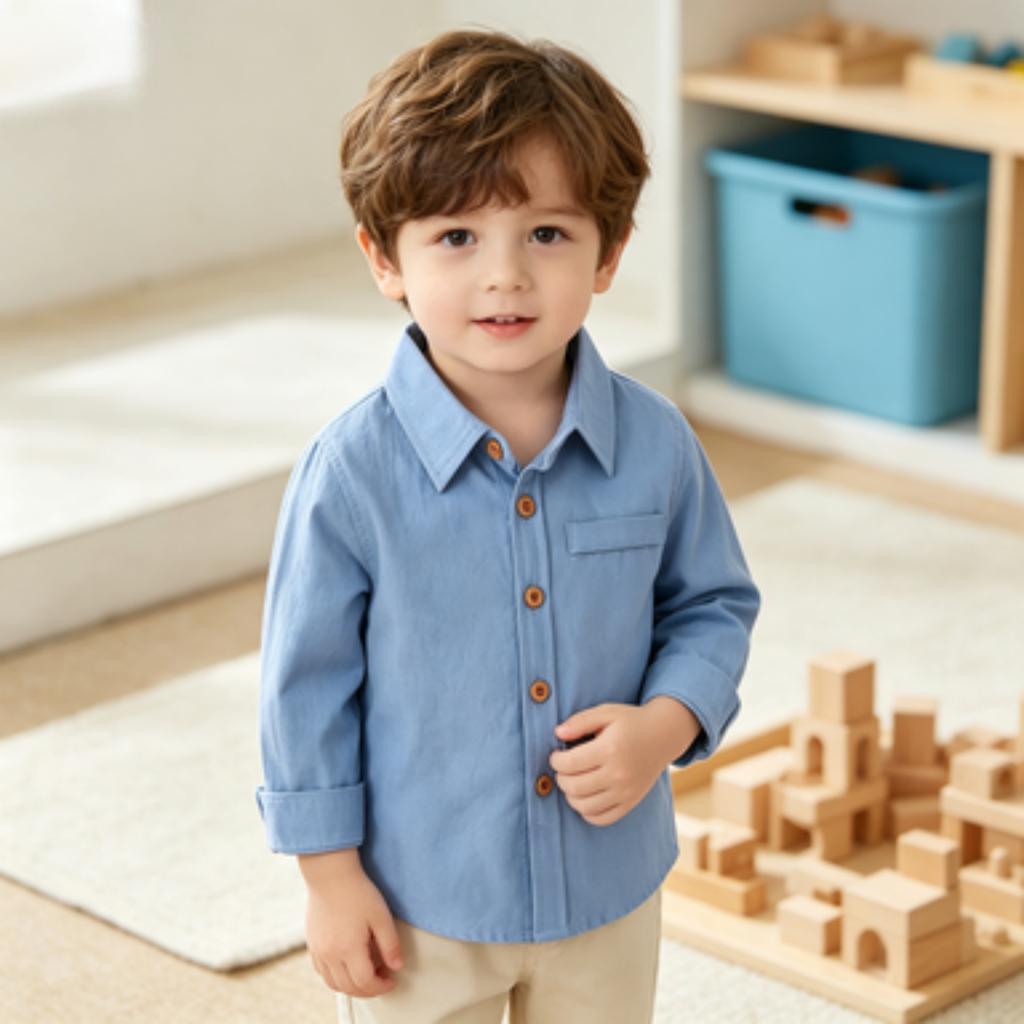 Boys' Long Sleeve Color Shirt Korean Casual Top for Everyday Wear