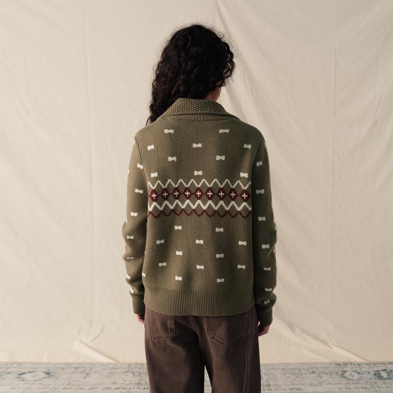 GREEN BELT Women's Pure Wool Fair Isle Knit Cardigan